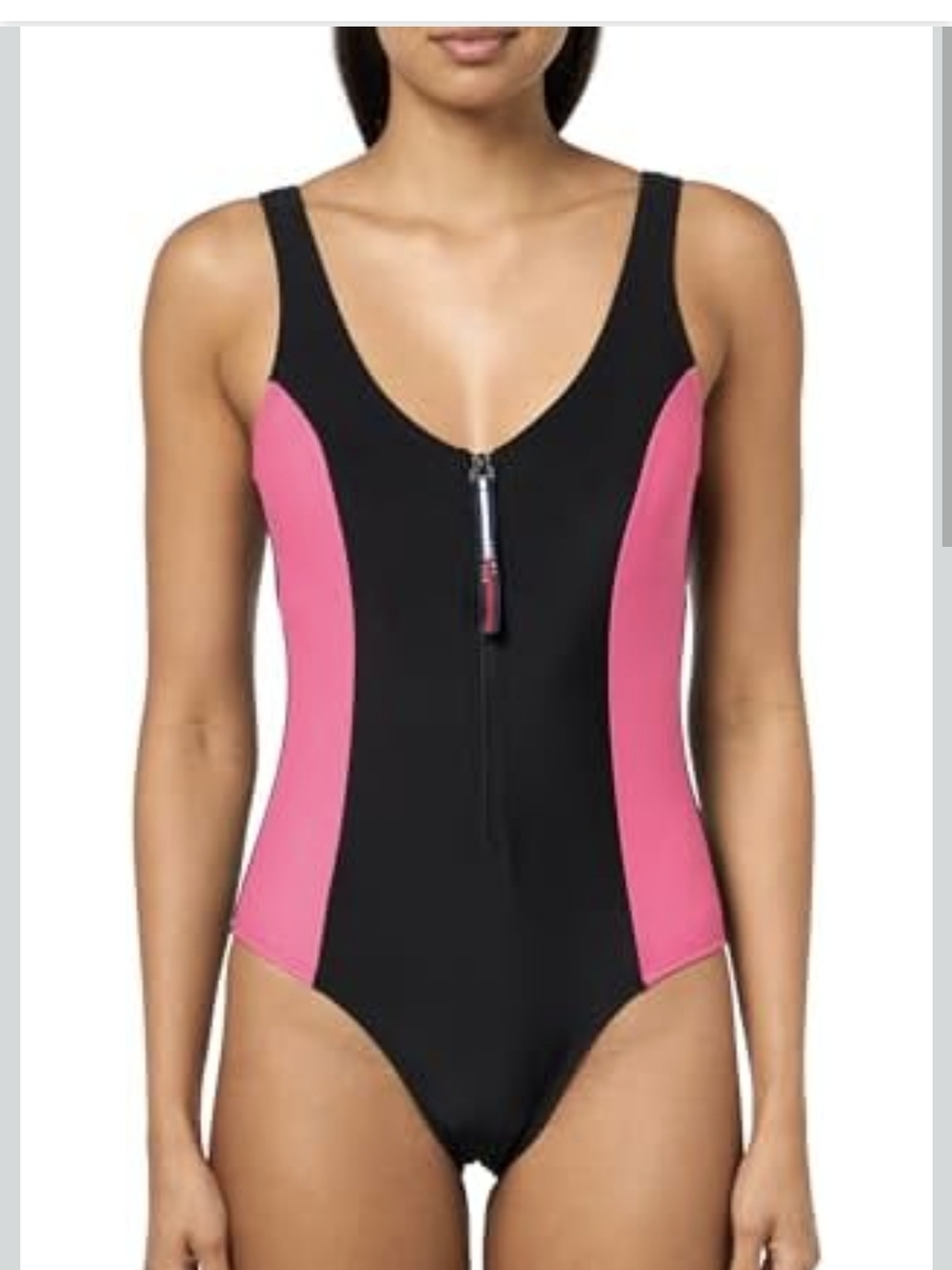 Tommy Hilfiger Black and Pink Zip-Front One-Piece Swimsuit L.